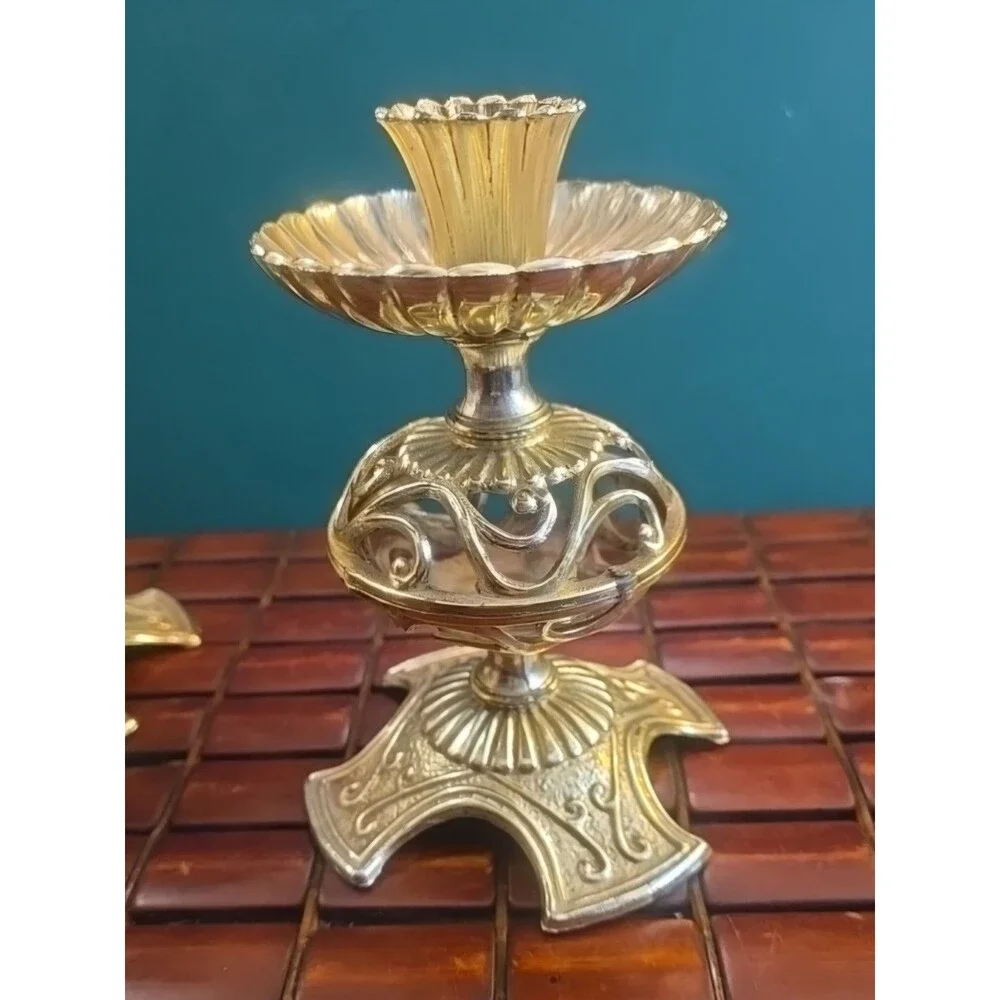 Vintage Ornate Dilly Mfg. Goldtone Hollywood Regency Style Candleholders 7